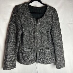 J. Crew Black White Tweed Peplum Zip Front Jacket Blazer Cardigan‎ Heritage